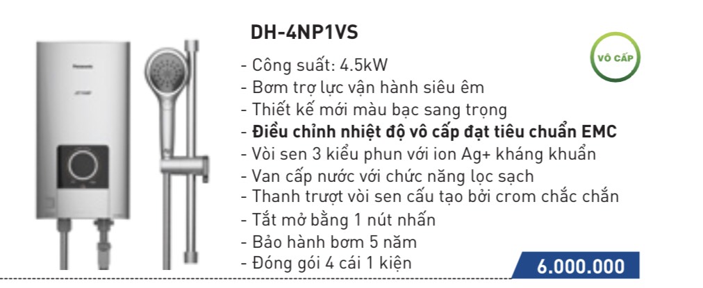 Máy nước nóng Panasonic DH 4NP1VS
